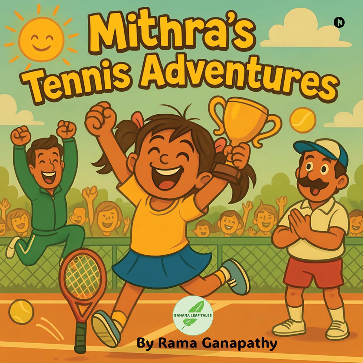 Cover of Mithra's Tennis Adventures, a funny sports story for kids about perseverance and trying new things