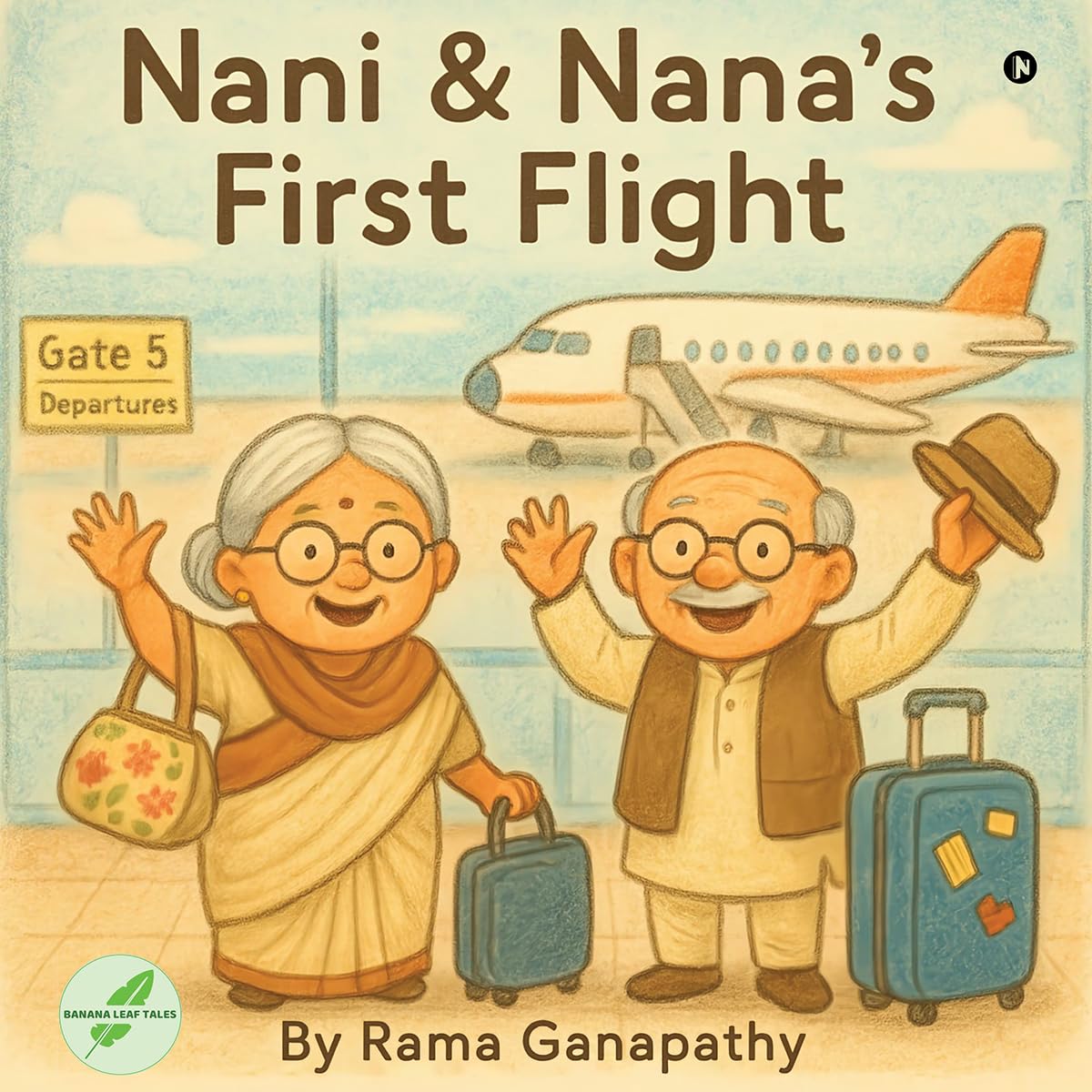Cover of Nani and Nana's First Flight, a heartwarming grandparents airplane story for kids about travel humour and family love