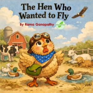 Front cover of The Hen Who Wanted to Fly by Rama Ganapathy featuring a determined hen dreaming of soaring high