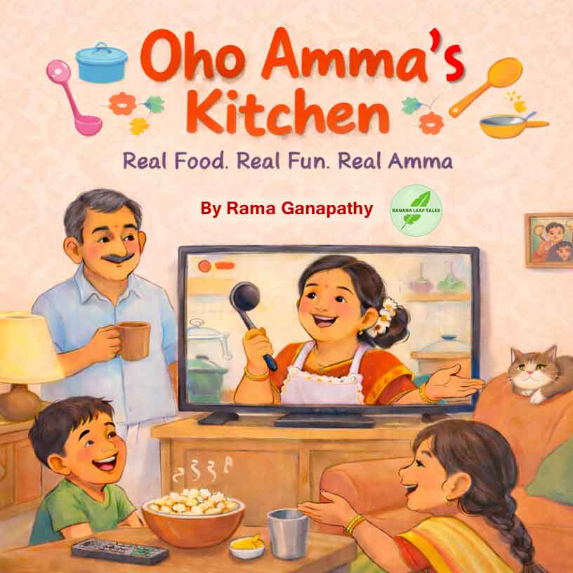 Cover of Oho Ammas Kitchen by Rama Ganapathy featuring a funny family comedy story for children