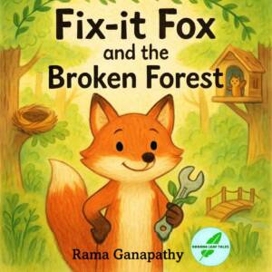 Cover of Fix-it Fox and the Broken Forest by Rama Ganapathy showing a helpful fox with tools in the woods