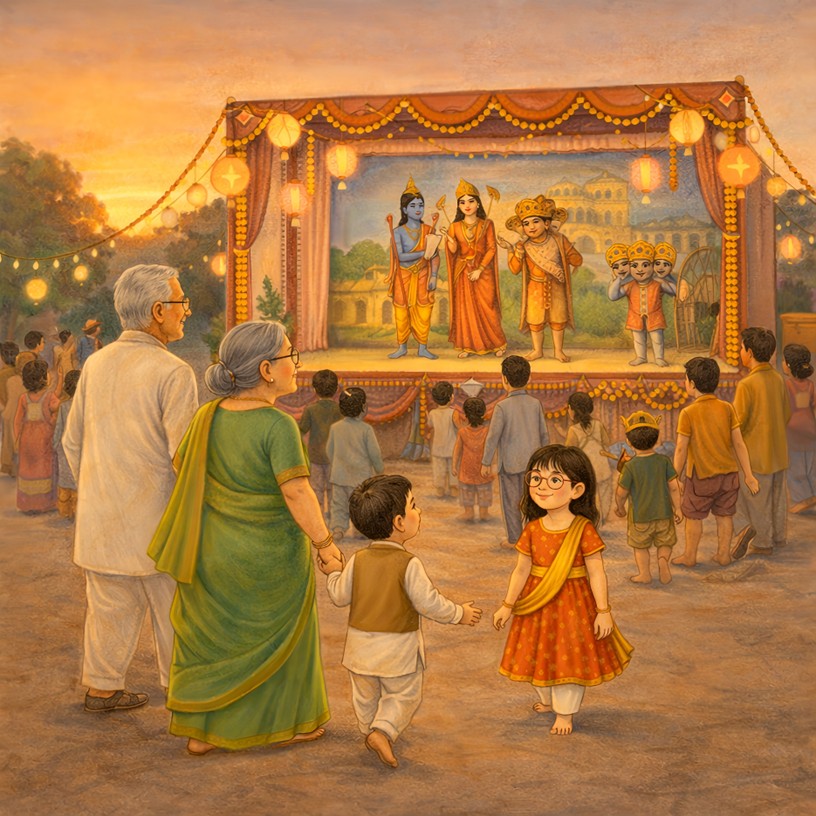 navratri stories across India for kids, story for North, Ramlila, a play on Ramayana. 
