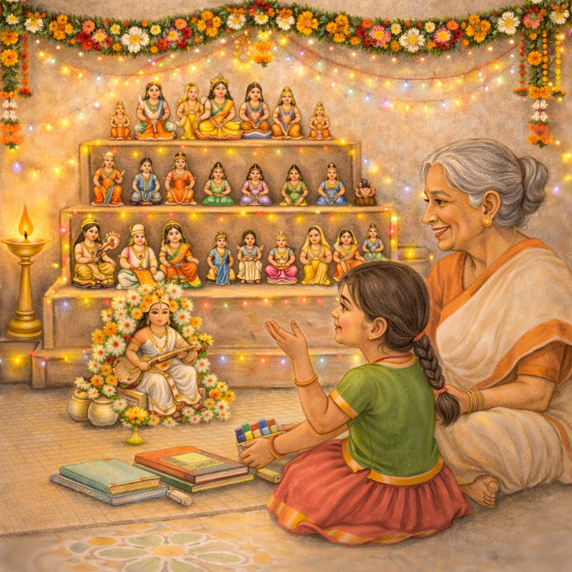 navratri stories across India for kids for South, Kolu / Golu, Saraswathi Puja