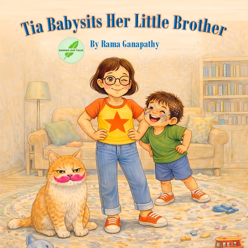 Cover page of Tia Babysits Her Little Brother, The Ultimate Sibling Babysitting Story and a funny babysitting comedy by Rama Ganapathy